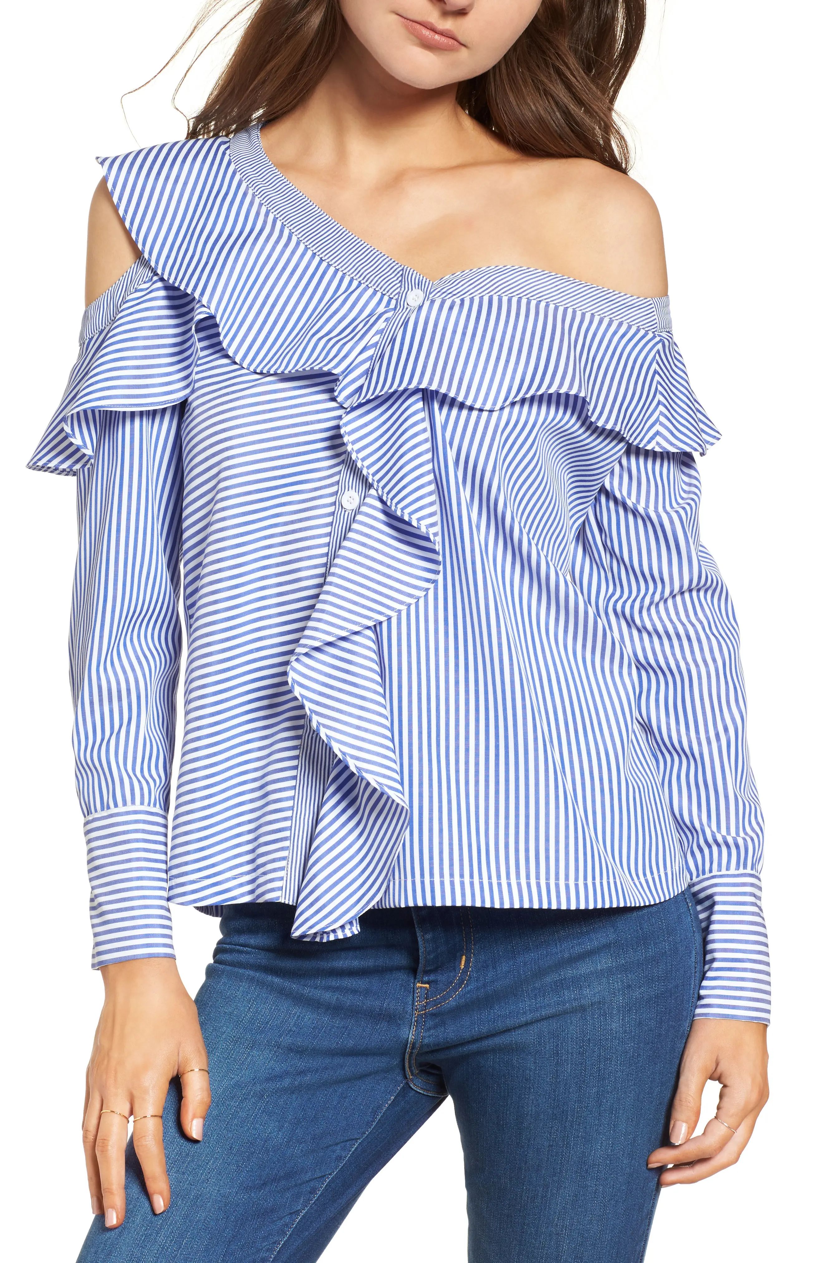 Asymmetrical Open Shoulder Ruffle Top | Nordstrom