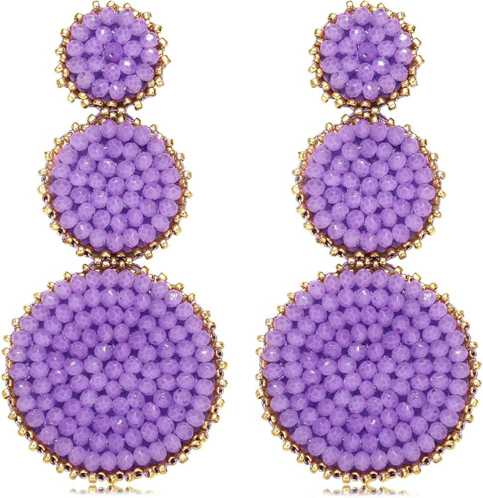 Beaded Drop Earrings Statement Seed Bead Earring for Women Handmade Triple Circle Dangle Earrings... | Amazon (US)