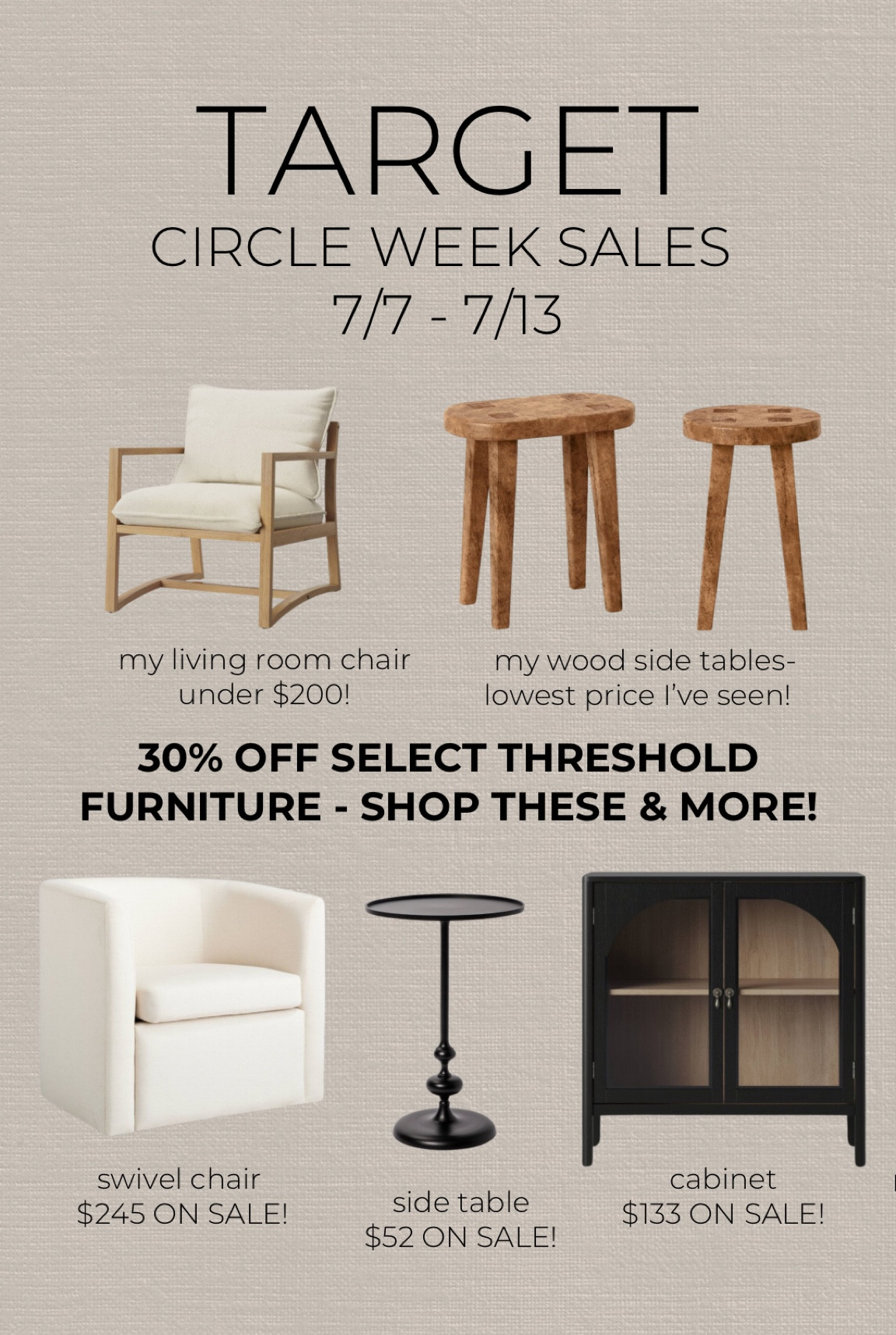 Target Circle Week Sale: 30% off Threshold Furniture 

Target Sale, Target Circle Week, Furniture Sale, Studio McGee, Target Style, Target Home, Accent Chair, Ottoman, Windsor Chair, Side Tables, Console Table, Cabinets

#LTKSummerSales #LTKSaleAlert #LTKFindsUnder100