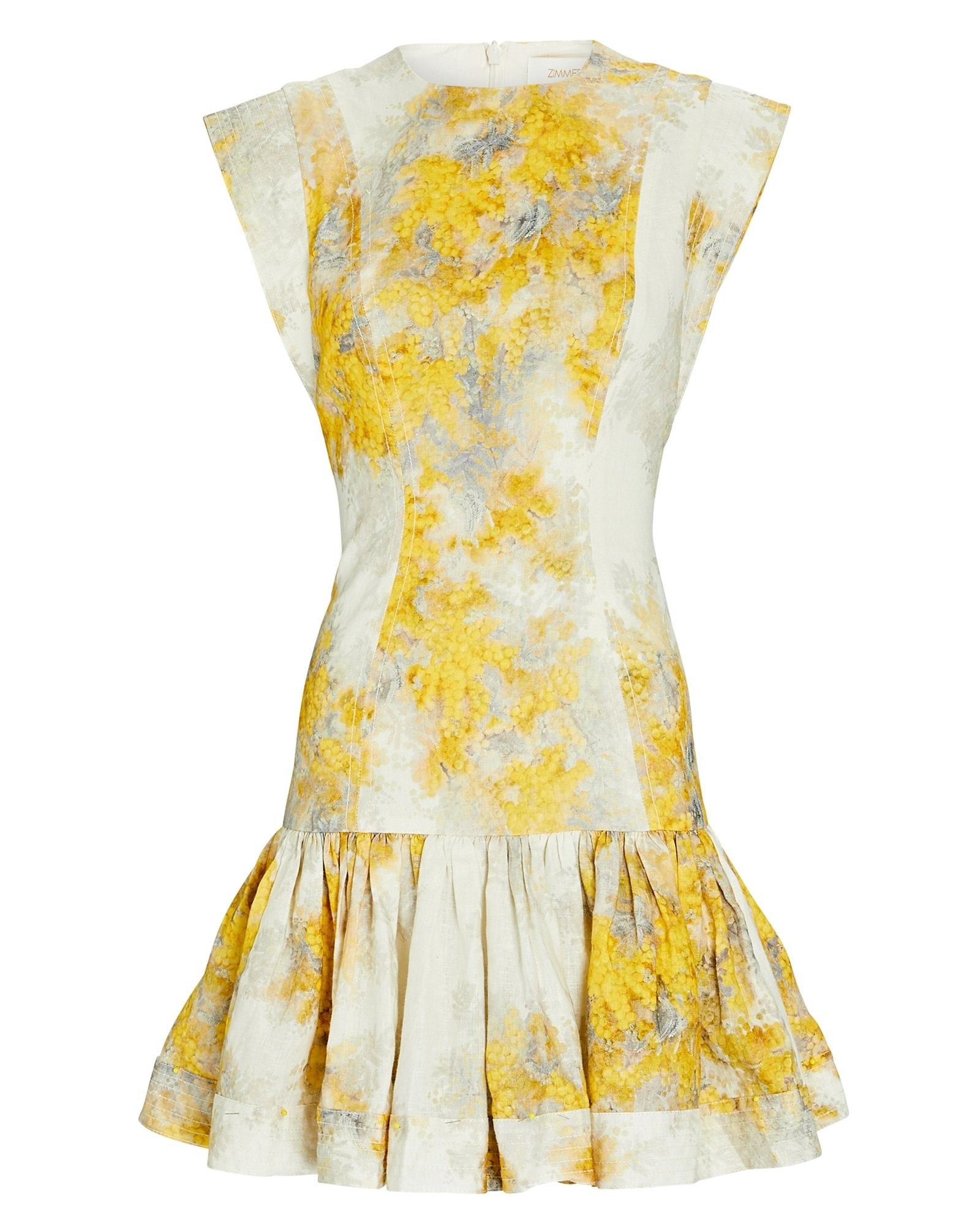 Zimmermann Botanica Floral Linen Mini Dress, White/Yellow ZERO | INTERMIX