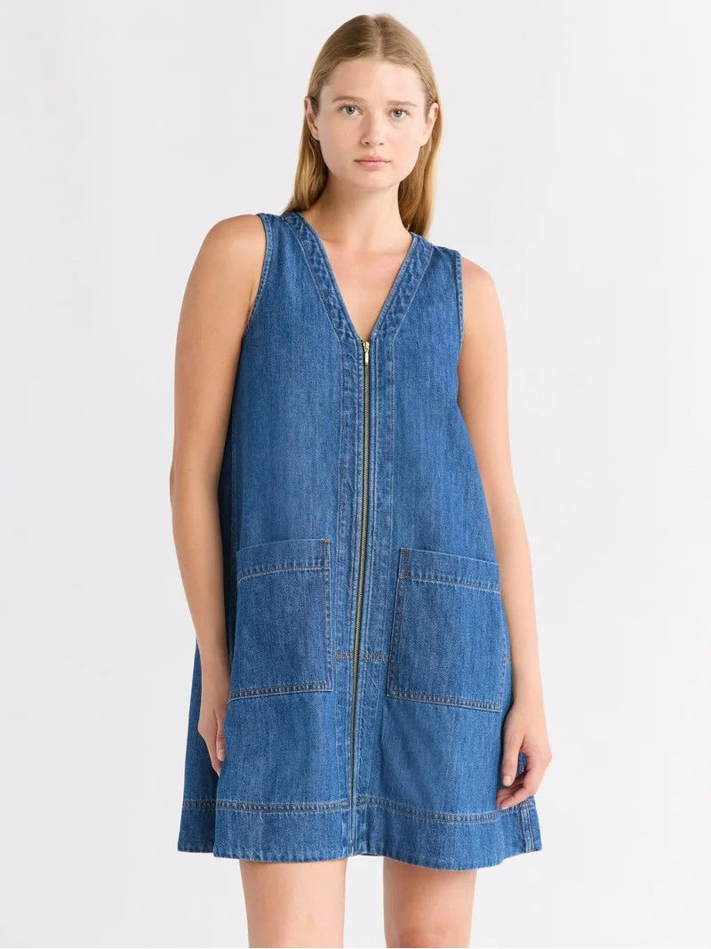 Free Assembly Women's Sleeveless V-Neck Denim Mini Dress, Sizes XS-XXL | Walmart (US)