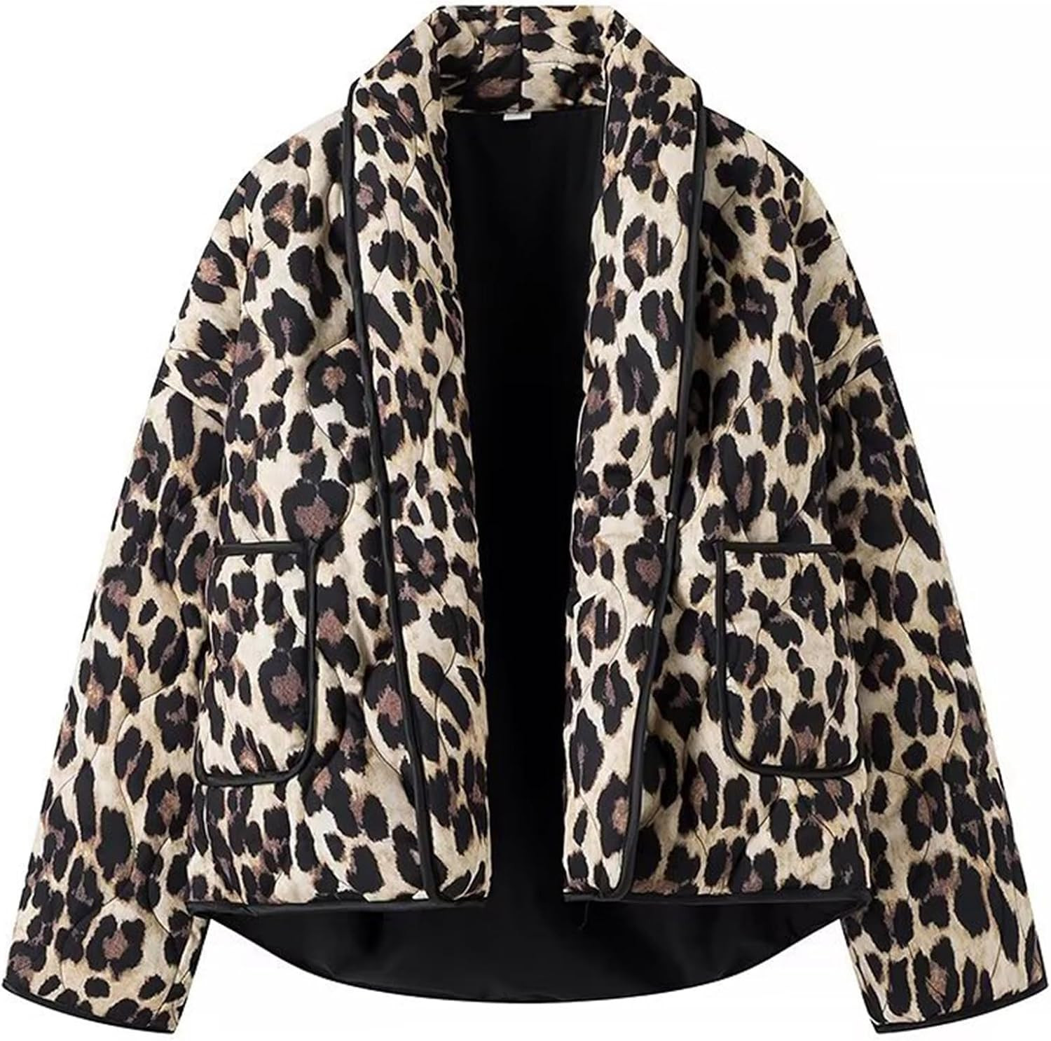 Women Cropped Puffer Jacket Quilted Vintage Leopard Print Short Jacket Oversized Lightweight Down Coat Outwear | Amazon (US)