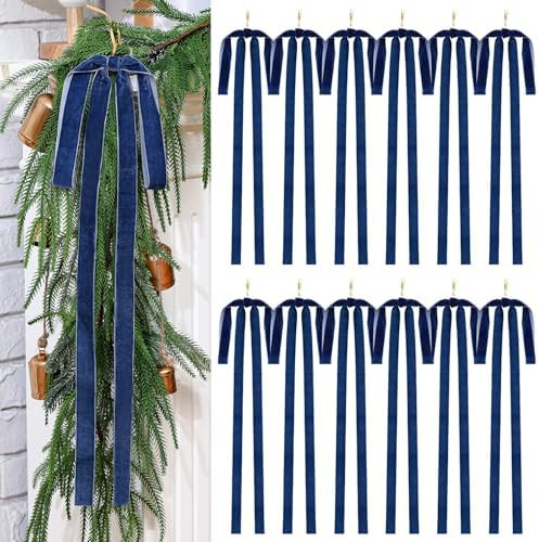 Janinka 12 Pcs Haze Blue Velvet Ribbon Bows Christmas Tree Decorations 23.5x15.5 Inch Rustic Neut... | Amazon (US)