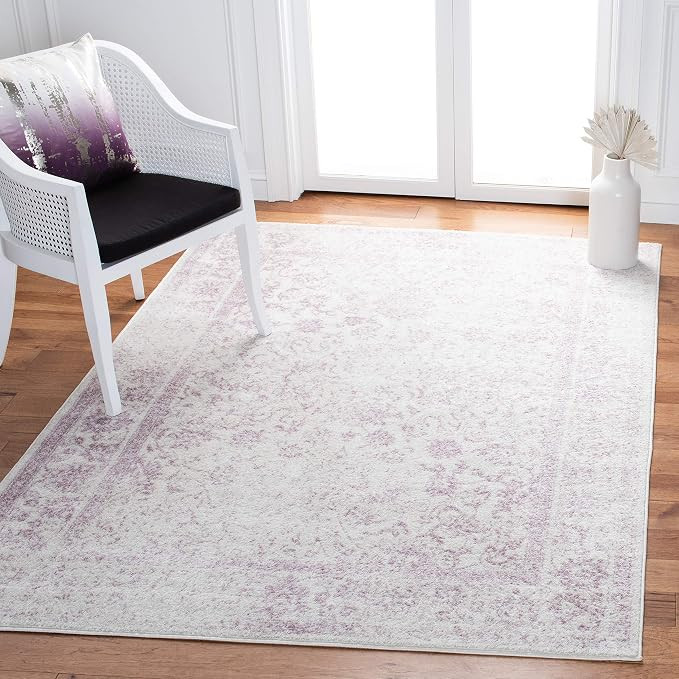 SAFAVIEH Adirondack Collection Area Rug - 4' Square, Ivory & Lavender, Distressed Vintage Floral ... | Amazon (US)