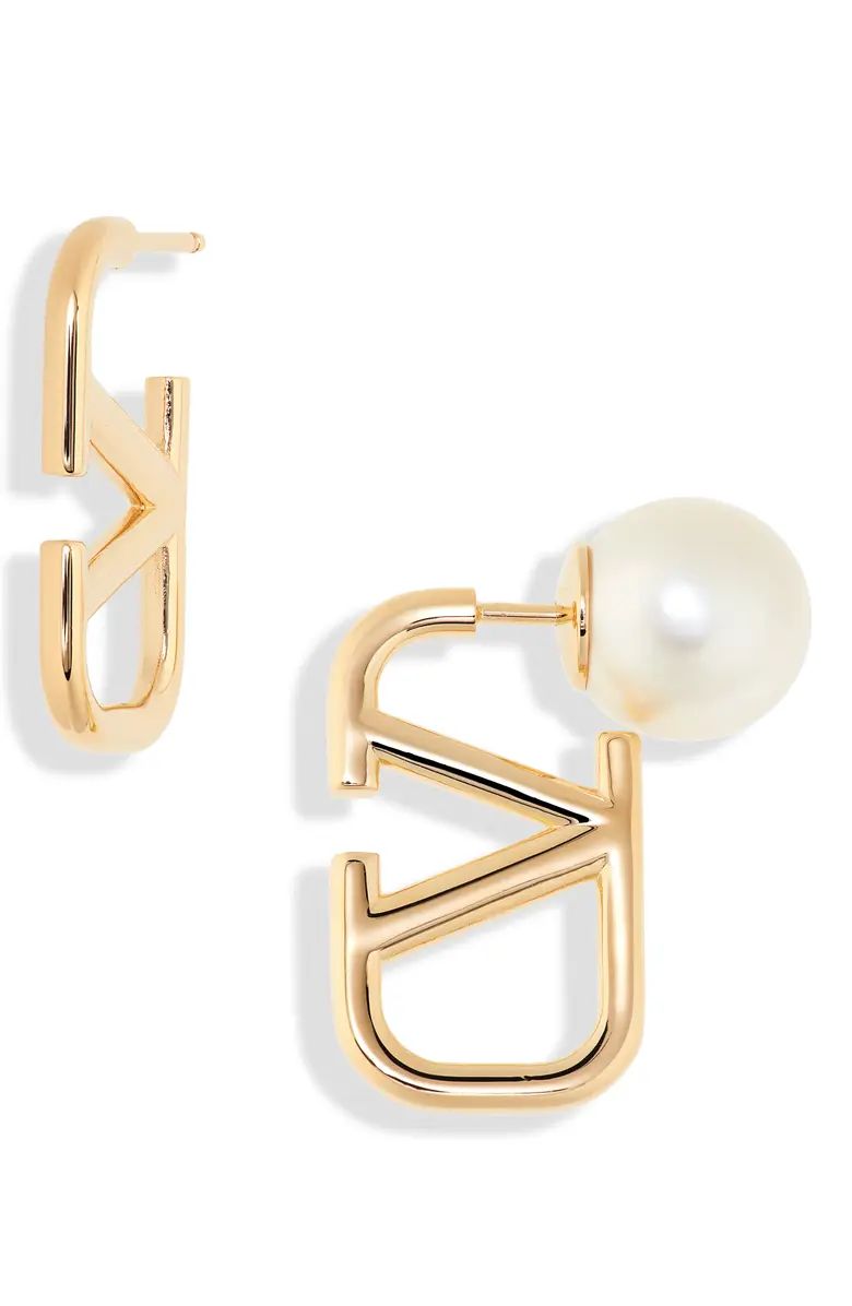 Valentino VLOGO Imitation Pearl Front/Back Earrings | Nordstrom | Nordstrom