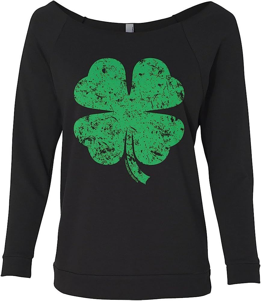 Threadrock Women's Distressed Four Leaf Clover Raw-Edge Raglan Shirt | Amazon (US)