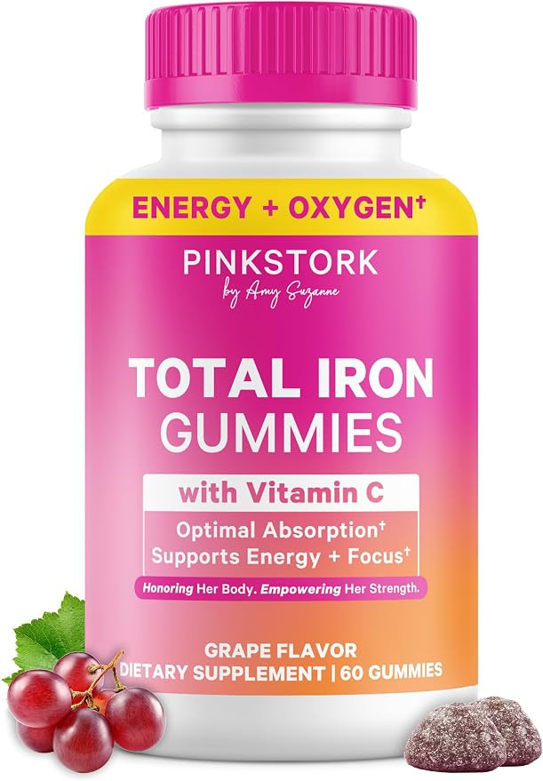 Pink Stork Prenatal Iron Supplement Gummies for Women - 20 mg with Vitamin C - Grape Chewable for... | Amazon (US)