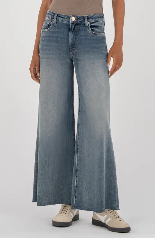 KUT from the Kloth Ryan High Waist Raw Hem Superwide Leg Jeans in Believe at Nordstrom, Size 6 | Nordstrom