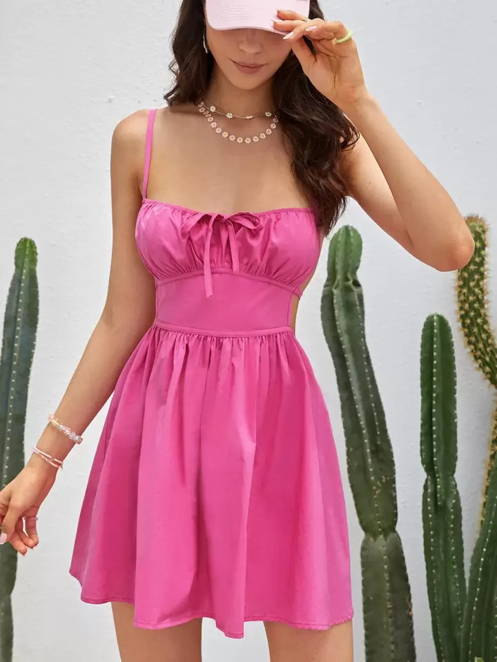 SHEIN WYWH Ruched Bust Tie Backless Cami Dress | SHEIN