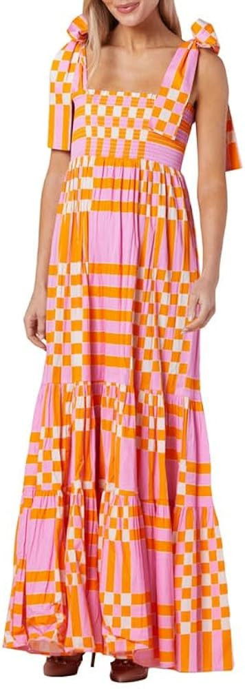 NUFIWI Womens Tie Shoulder Graphic Boho Maxi Dress Sleeveless Flowy Tiered A Line Dress Summer Vo... | Amazon (US)