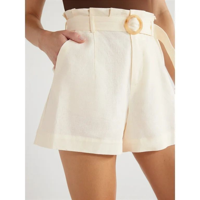 Sofia Jeans Women's and Women's Plus Linen Blend Paperbag Shorts, 4.25" Inseam, Sizes XS-5X | Walmart (US)