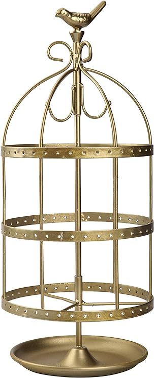 AmigasHome 14.5" Tall Cute Bird Cage Inspired Heavy Metal Made Swivel Jewelry Showcase Display Br... | Amazon (US)