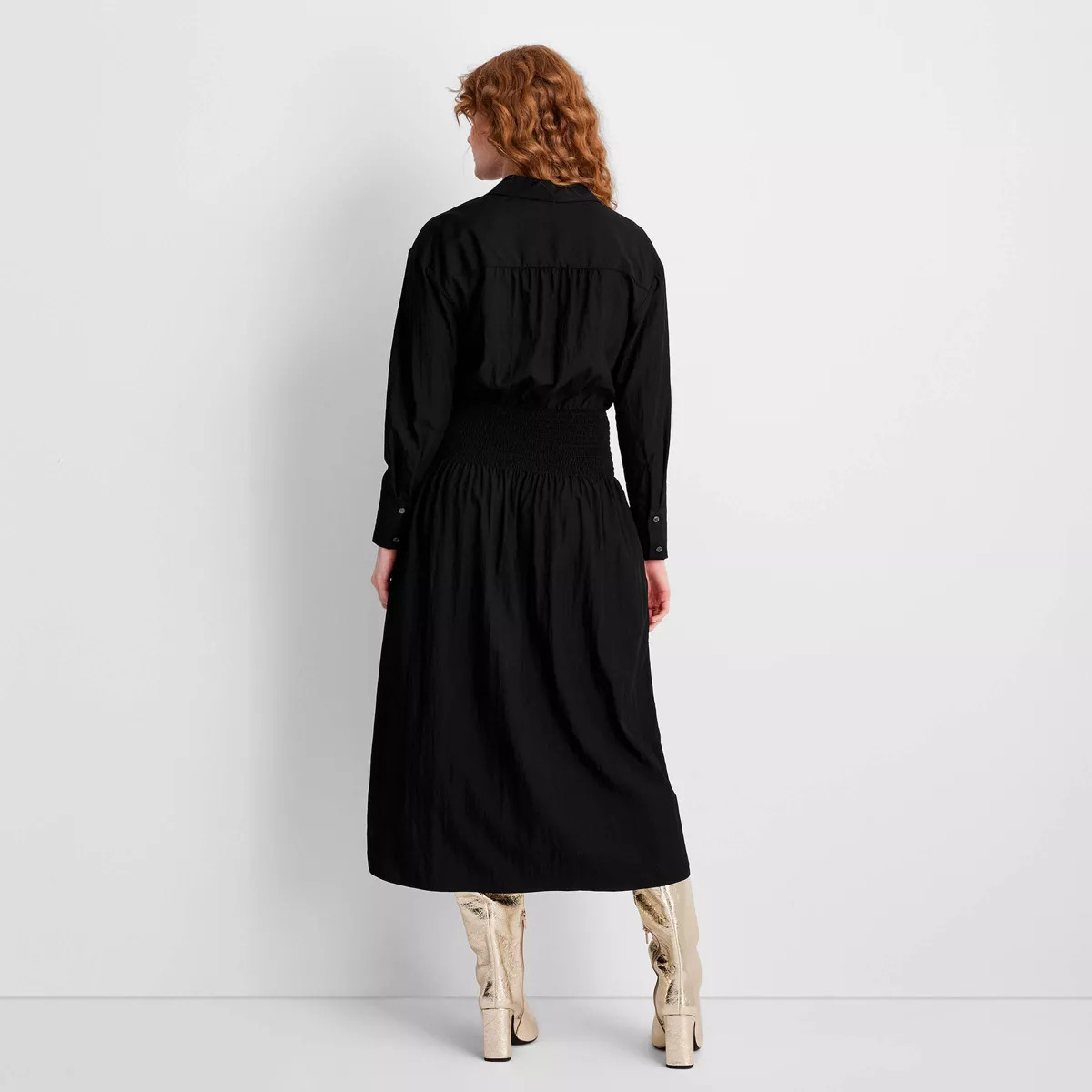 Women's Collared Long Sleeve Smocked Midi Shirtdress - Future Collective | Target