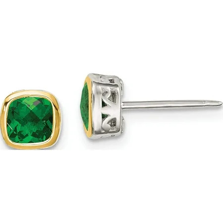 14K/Silver Two-Tone Sterling Silver With 14K Accent Created Emerald Square Stud Earrings (6.5 X 6.5) | Walmart (US)