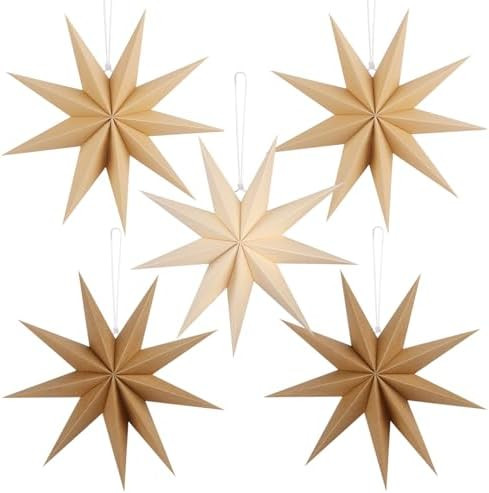 12 Inches 5 PCS Brown Paper Star Lanterns Hanging Khaki Stars Christmas Party Decorations Hanging... | Amazon (US)