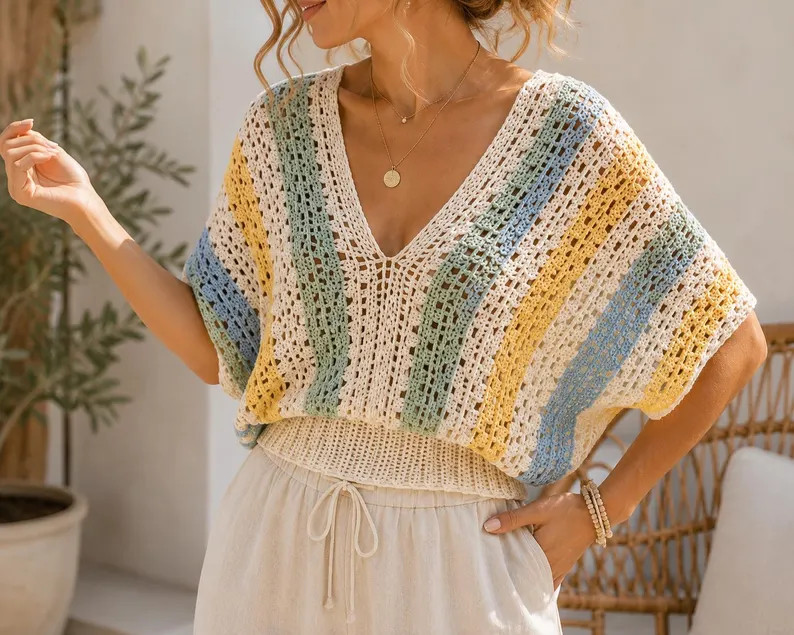 Crochet Batwing Top Pattern | Boho V Neck Summer Shirt (PDF Download) | Etsy (Global)