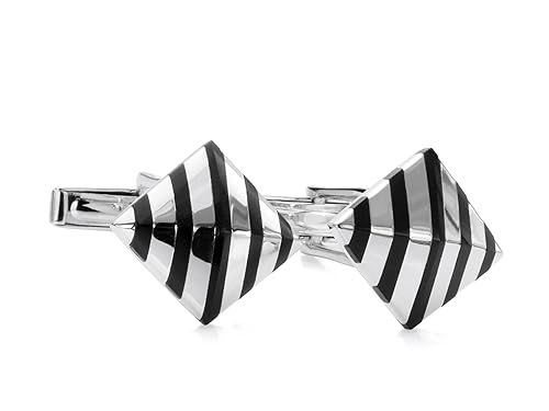 925 Sterling Silver Diamond Stripe Cufflinks for Men, Onyx Inlaid | For Business, Wedding, Gift C... | Amazon (US)