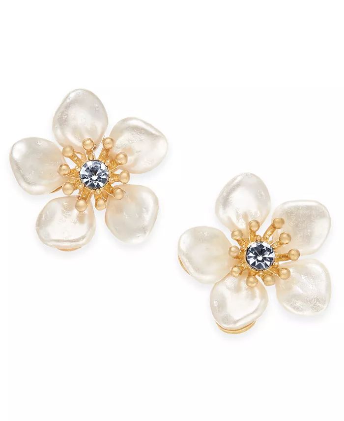 lonna & lilly Gold-Tone Crystal & Imitation Pearl Flower Stud Earrings - Macy's | Macy's