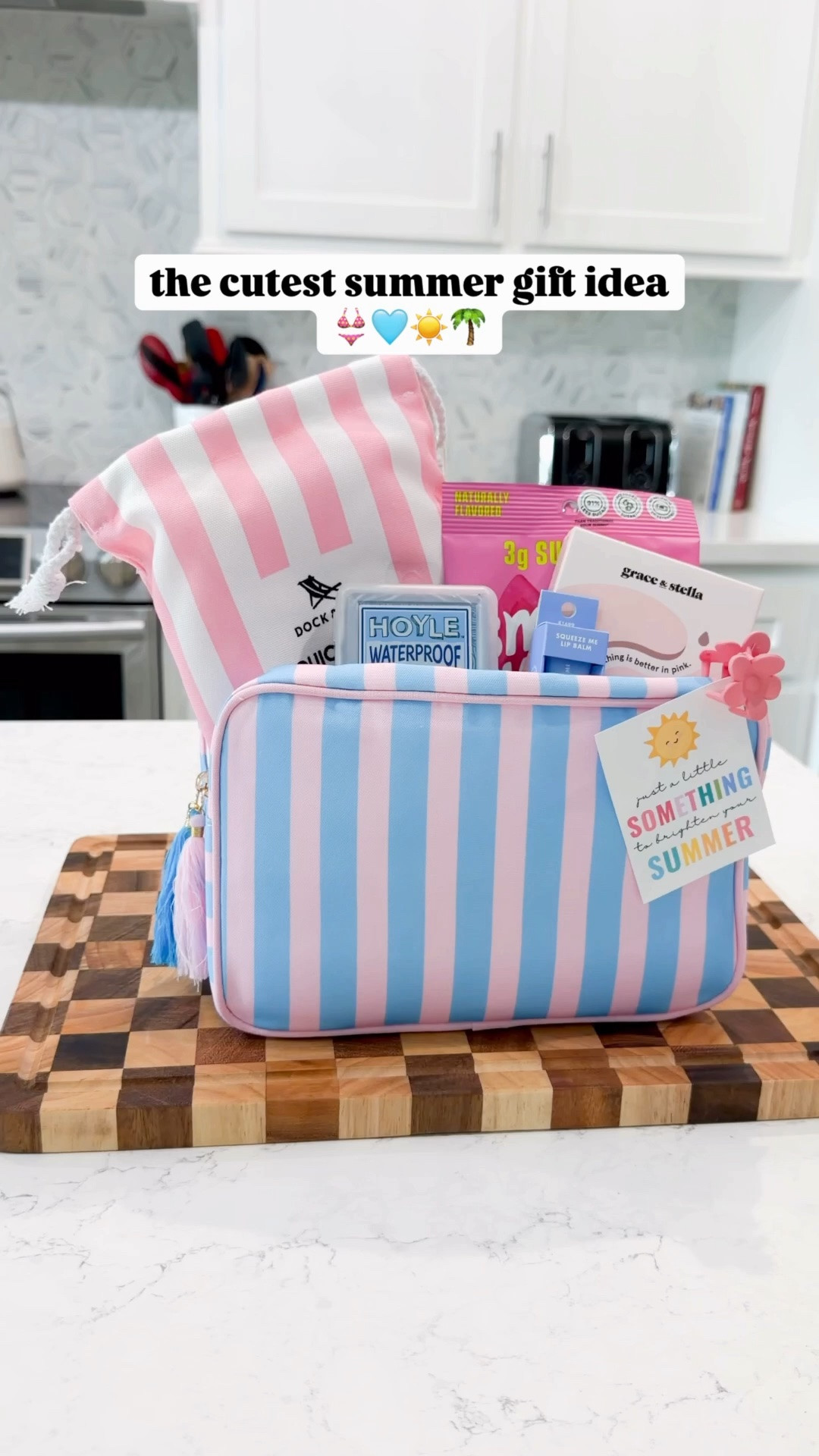 I can’t get over how cute this summer gift idea turned out ☀️👙🩵🌴

I put together this little summer gift with a quick dry towel, tropical candy, waterproof playing cards, lip balm, an eye mask, and the sweetest printable that says “just a little something to brighten your summer.”

Everything fits inside a cute striped makeup bag and feels so fun + thoughtful without spending a ton.

Perfect for:
💕 teacher gifts
💕 girlfriends
💕 neighbors
💕 vacation surprises
💕 summer birthdays

SAVE this idea for literally every summer occasion 👙🩵

#SummerGiftIdeas #TeacherGift #GiftBagIdeas #MomLife #CuteGiftIdeas
