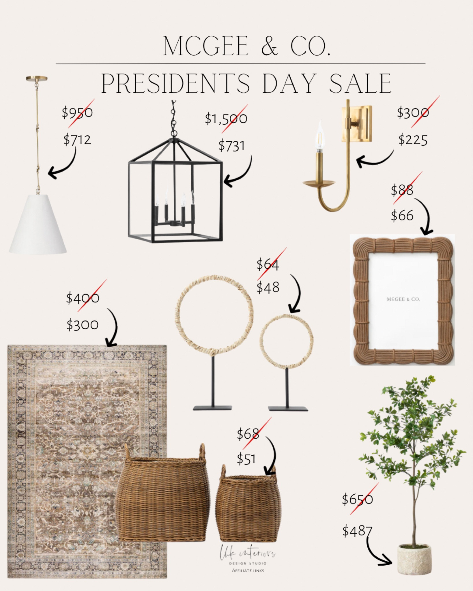 McGee & Co. Presidents’ Day Sale 
Pietro lantern pendant / handled planter basket / isameta rug / shady lady faux tree / reynolds pendant / Brayden woven object / southwark sconce / hidden woven frame 

#LTKsalealert #LTKhome