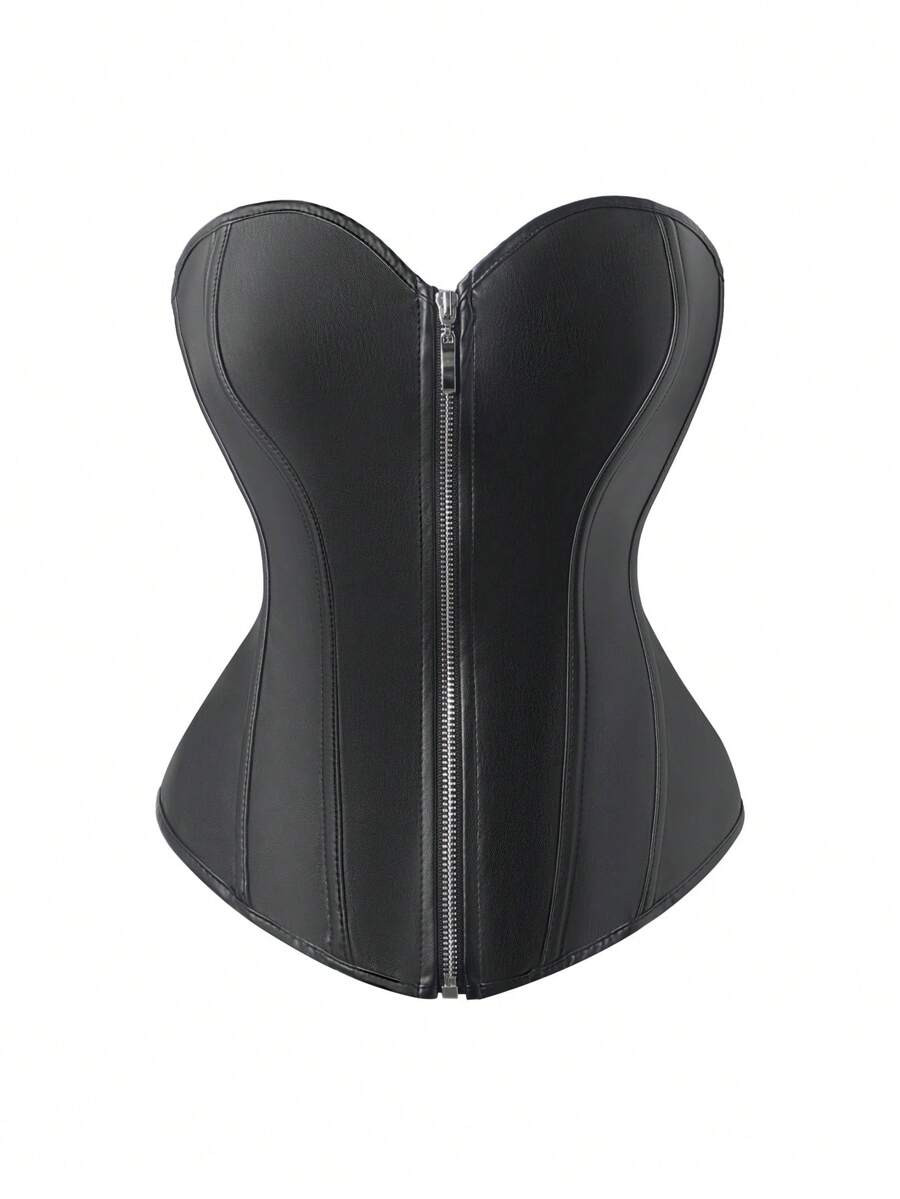 Bonded Leather Bustier Corset Top For Women Faux Leather Bustier Corset Top Steampunk Waist Cinch... | SHEIN