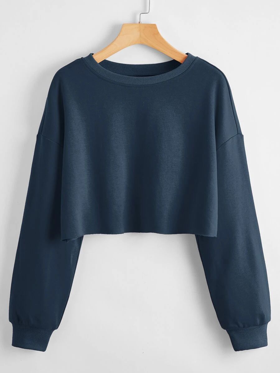 SHEIN Cropped Drop Shoulder Boxy Pullover | SHEIN