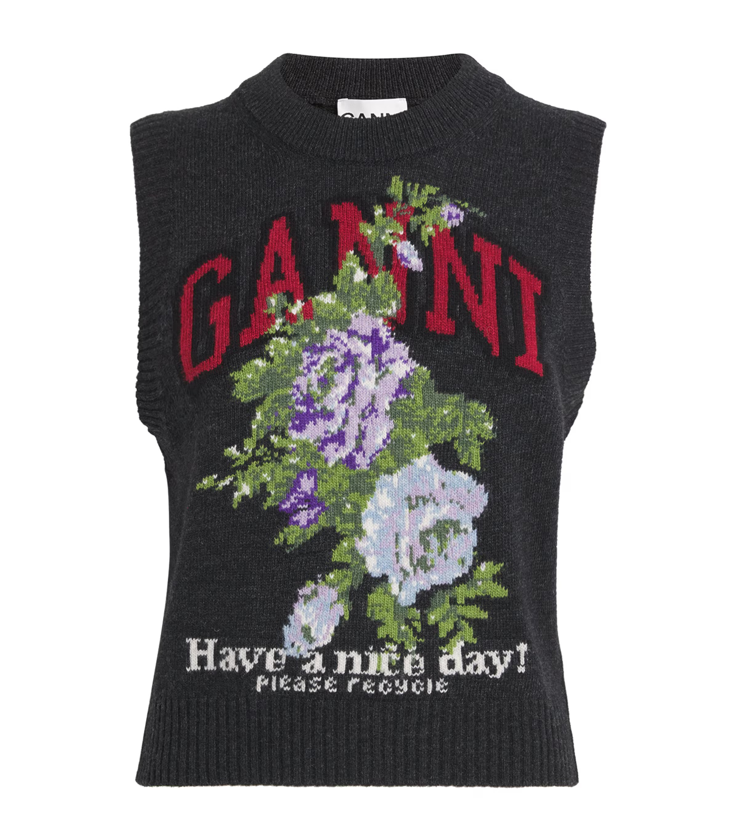 Ganni Wool Jacquard Flowers Sweater Vest | Harrods (US)