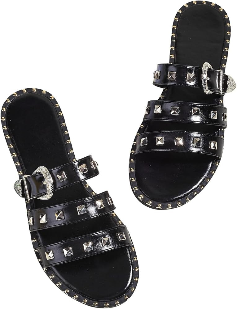 Verdusa Women's Studded Slide Sandals Punk Rivet Buckle Slip On Flats Sandals | Amazon (CA)
