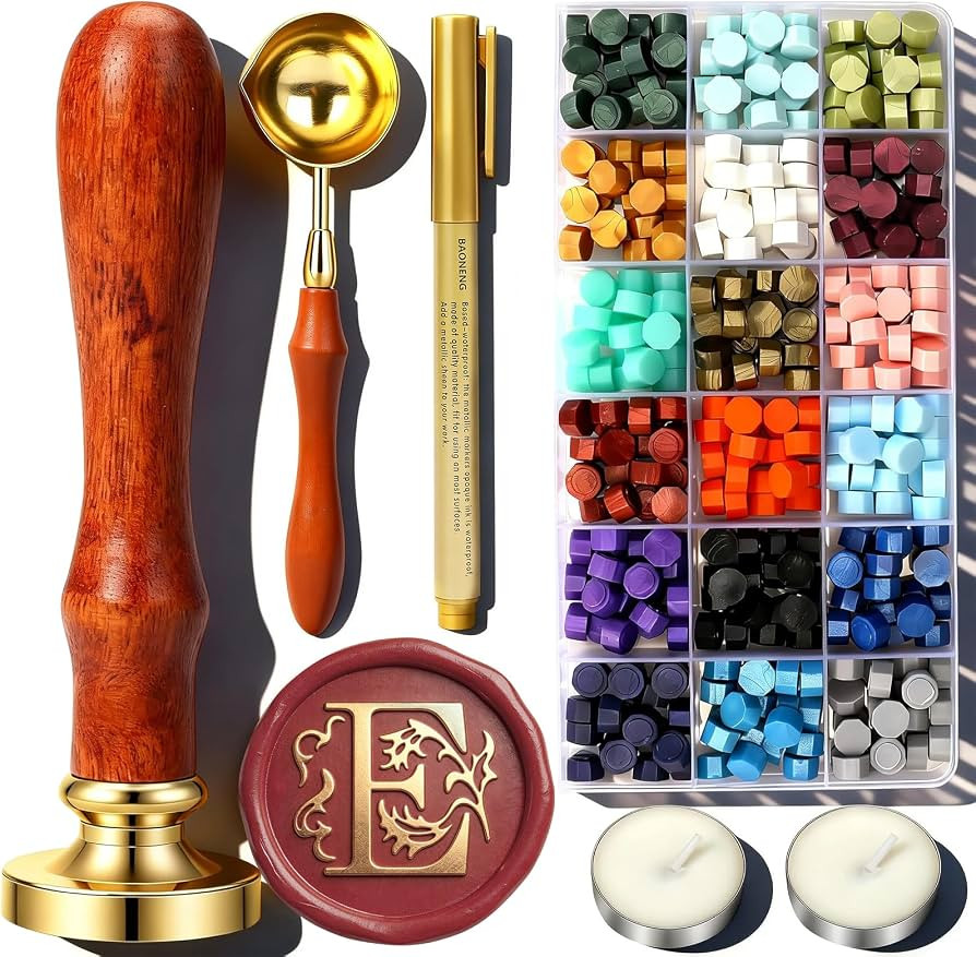 Copper E Letter Wax Seal Stamp Kit, 360 PCS 18 Colors Wax Beads | Amazon (US)