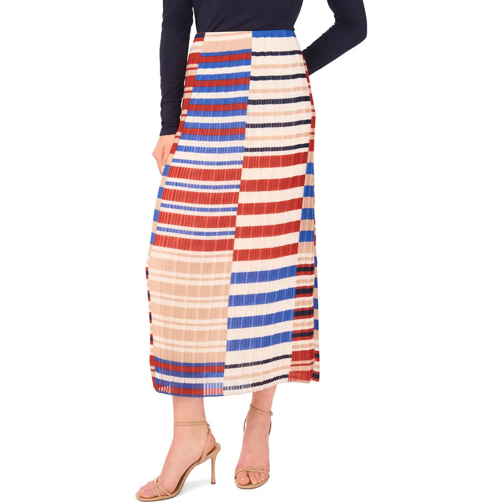 Halogen® Pleated Colorblock Stripe Maxi Skirt in Burnt Henna at Nordstrom Rack, Size Small | Nordstrom Rack