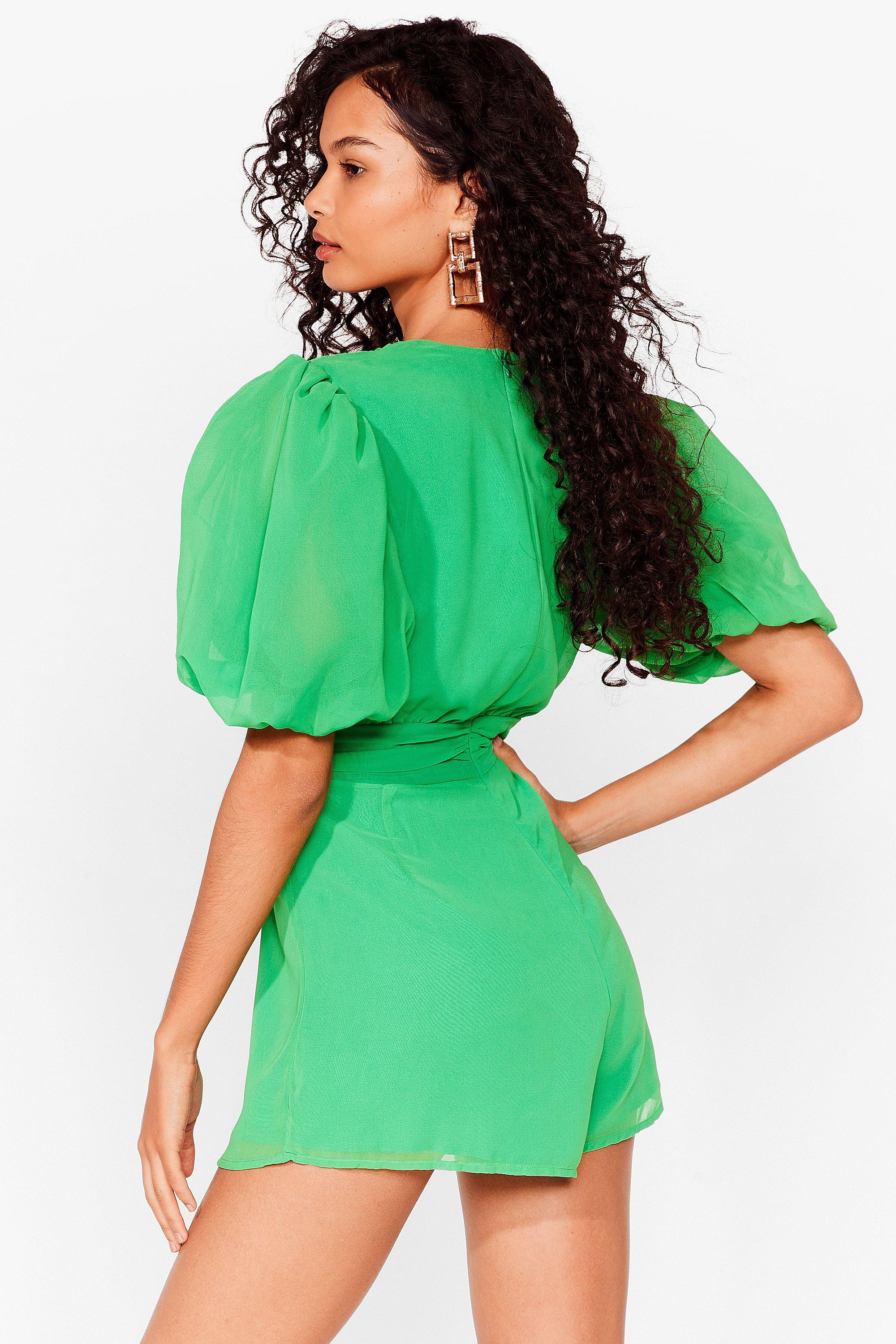 Deep V Neck Puff Sleeve Playsuit | NastyGal (UK, IE)