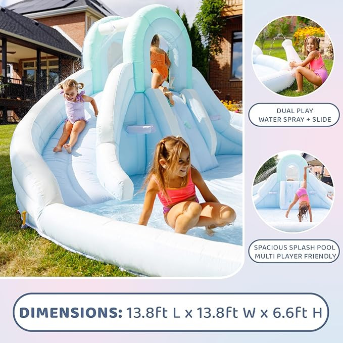 Bounceland Double Dream Play Water Slide, 13.8 ft L x 13.8 ft W x 6.6 ft H, Water Park, Large Spl... | Amazon (US)