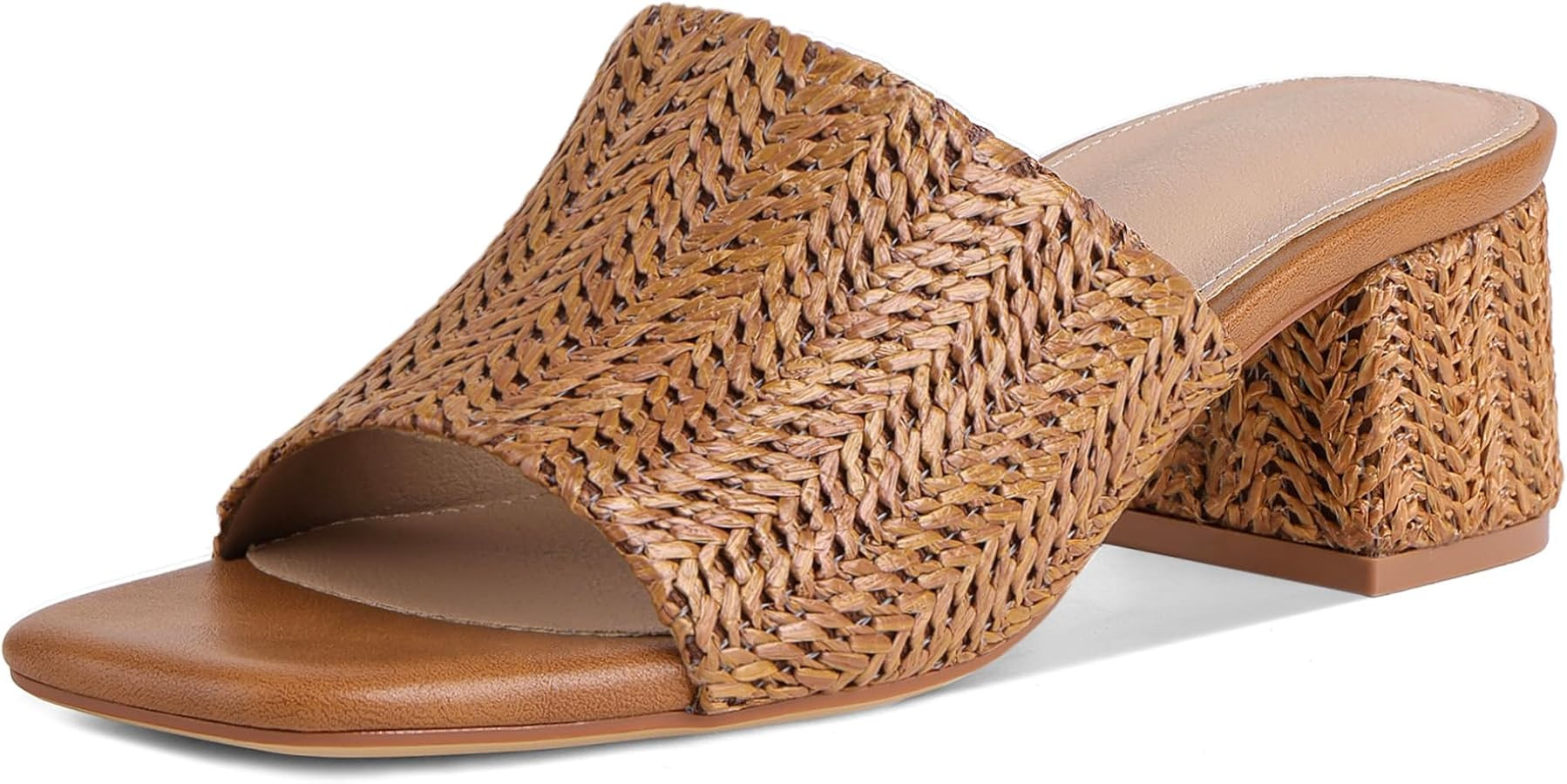 MeiLuSi Raffia Heeled Sandals for Women Chunky Block Heeled Mules Square Open Toe Summer Heels Va... | Amazon (US)