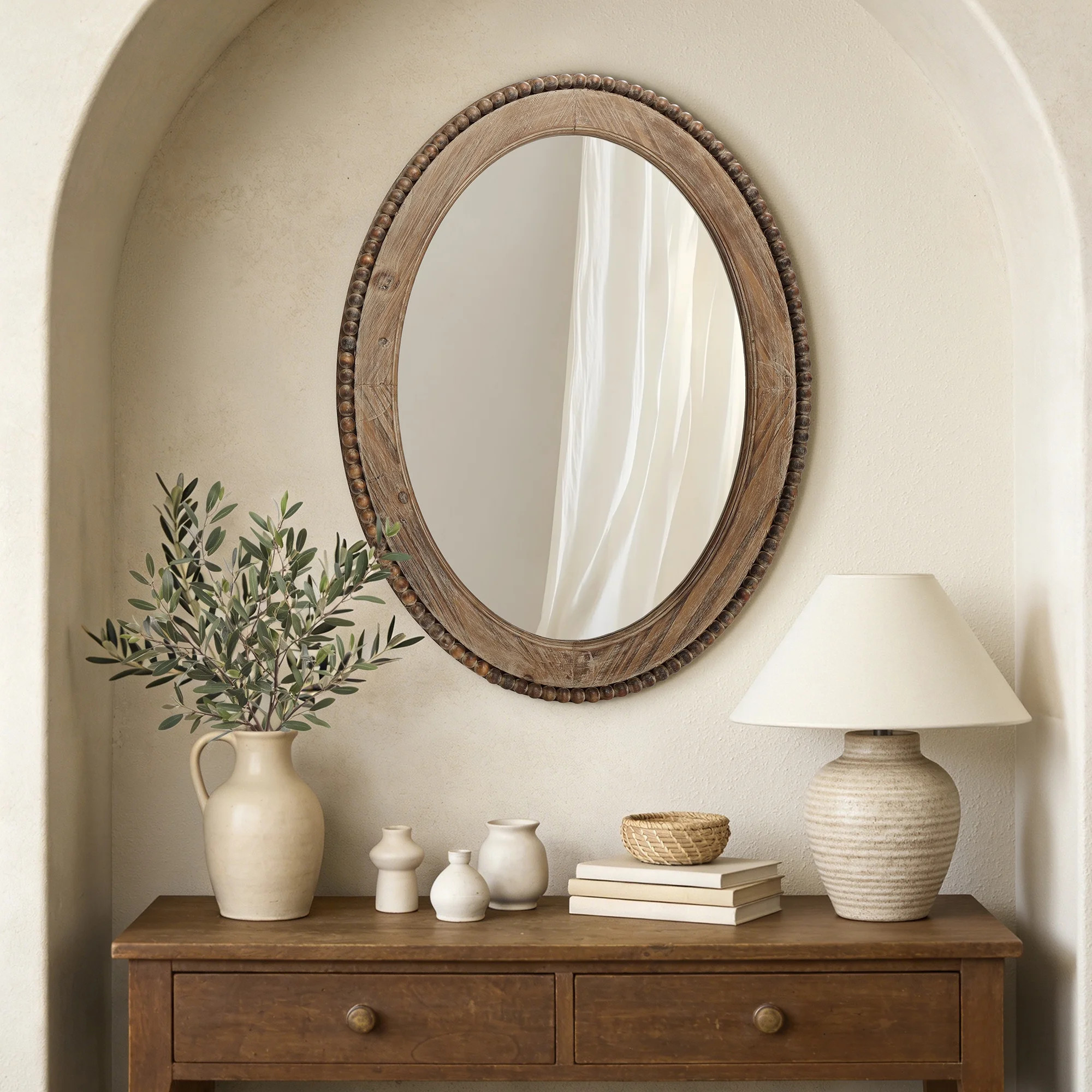 Langford Home 39" Beaded Arched Window Wood Wall Mirror | Walmart (US)