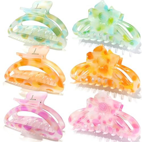 Cician Hair Claw Clips for Women Girls,6PCS Beach Hair Accessories,Cute Claw Clips for Thick Thin Hair Stuff,Big Womens Hair Clips for Hair Claws,Summer Essentials Hair Clups (vivid) | Amazon (US)
