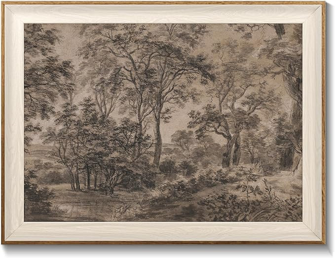 Framed Canvas Wall Art for Living Room Decor, Vintage Neutral Brown Woodland Landscape Painting F... | Amazon (US)