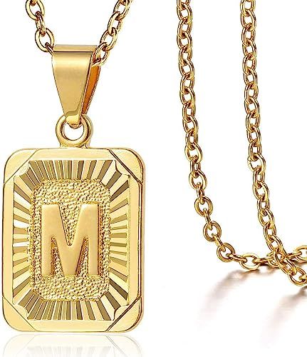 Trendsmax Rectangle Initial Letter Pendant Charm for Mens Womens Gold Plated Capital Letter Penda... | Amazon (US)