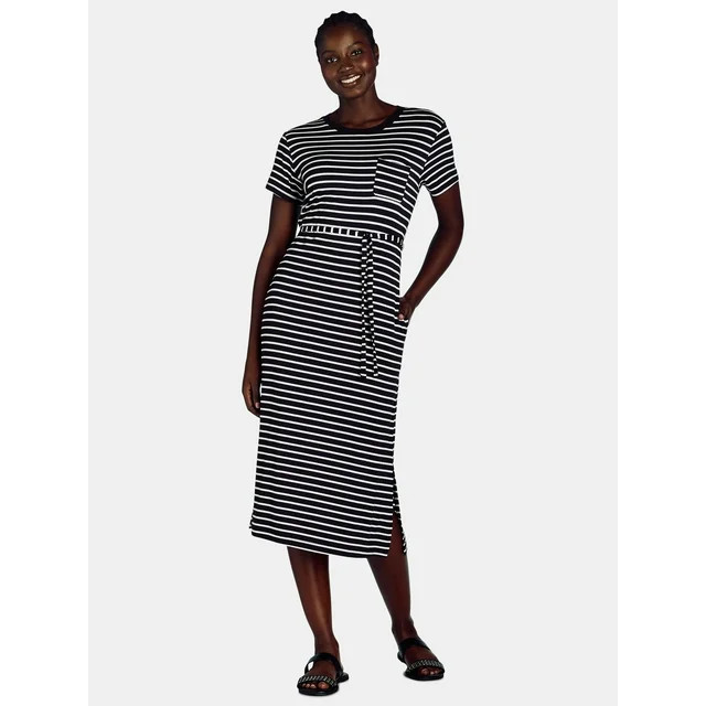 Time and Tru Women's and Women's Plus Belted Dress with Short Sleeves, Sizes XS-4X - Walmart.com | Walmart (US)