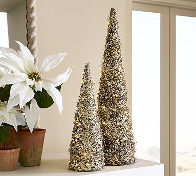 Lit Gold Glitter Cone Trees | Pottery Barn (US)