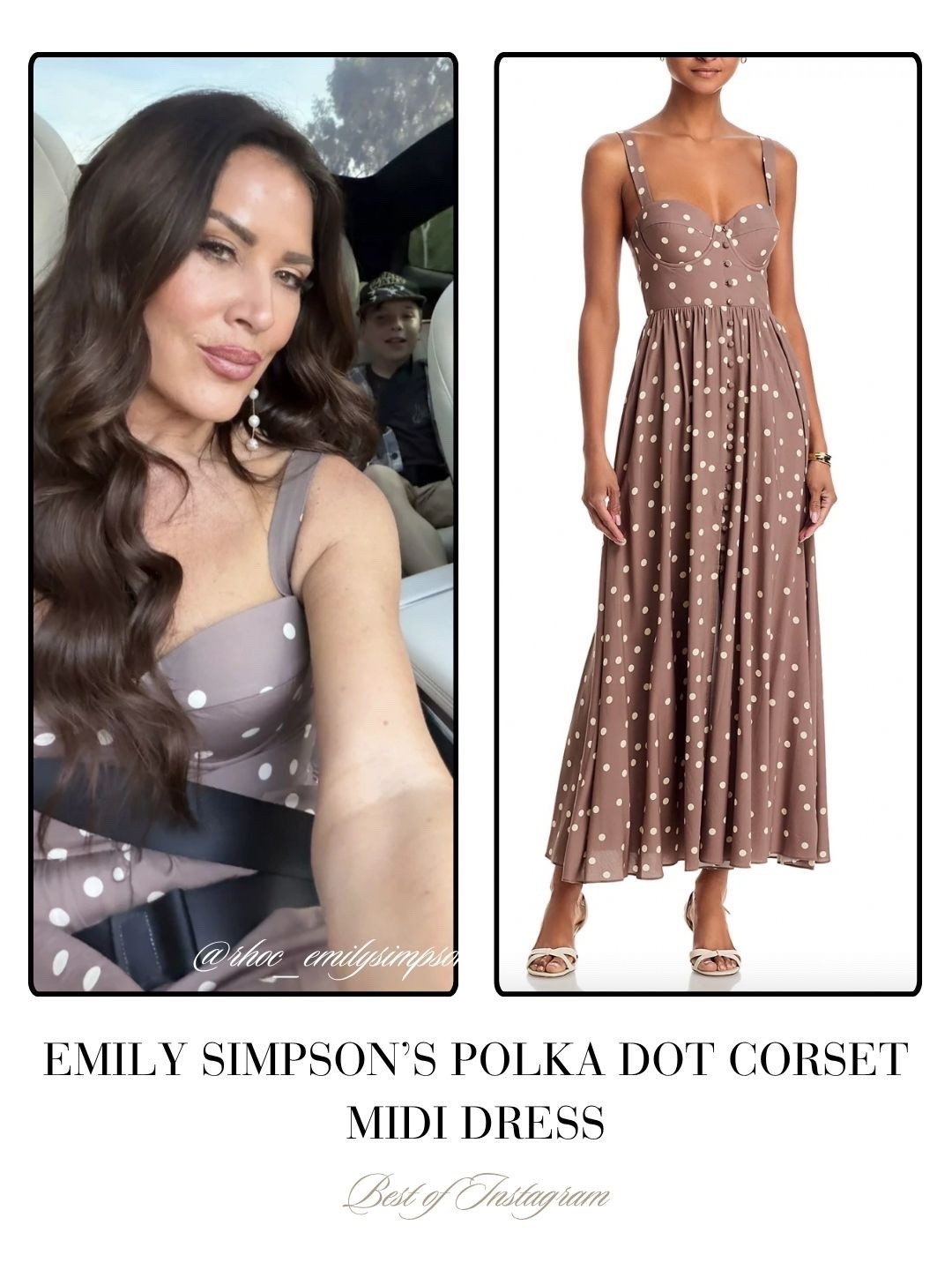 Emily Simpson’s Polka Dot Corset Midi Dress 📸 = @rhoc_emilysimpson 