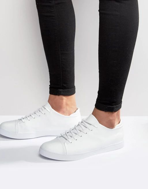 ASOS Lace Up Sneakers In White With Toe Cap | ASOS US
