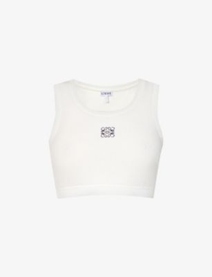 LOEWE Anagram-appliqué cropped stretch-cotton top | Selfridges