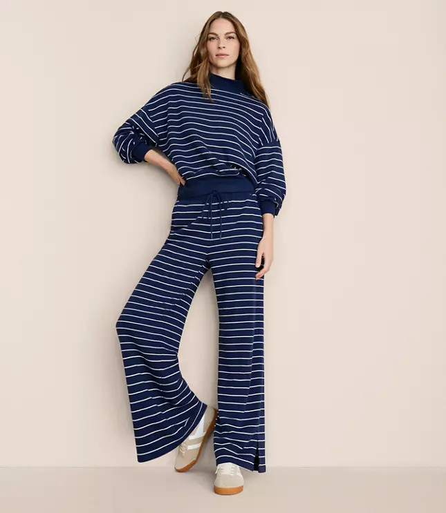 Lou & Grey Striped Cozy Cotton Wide Leg Pants | LOFT