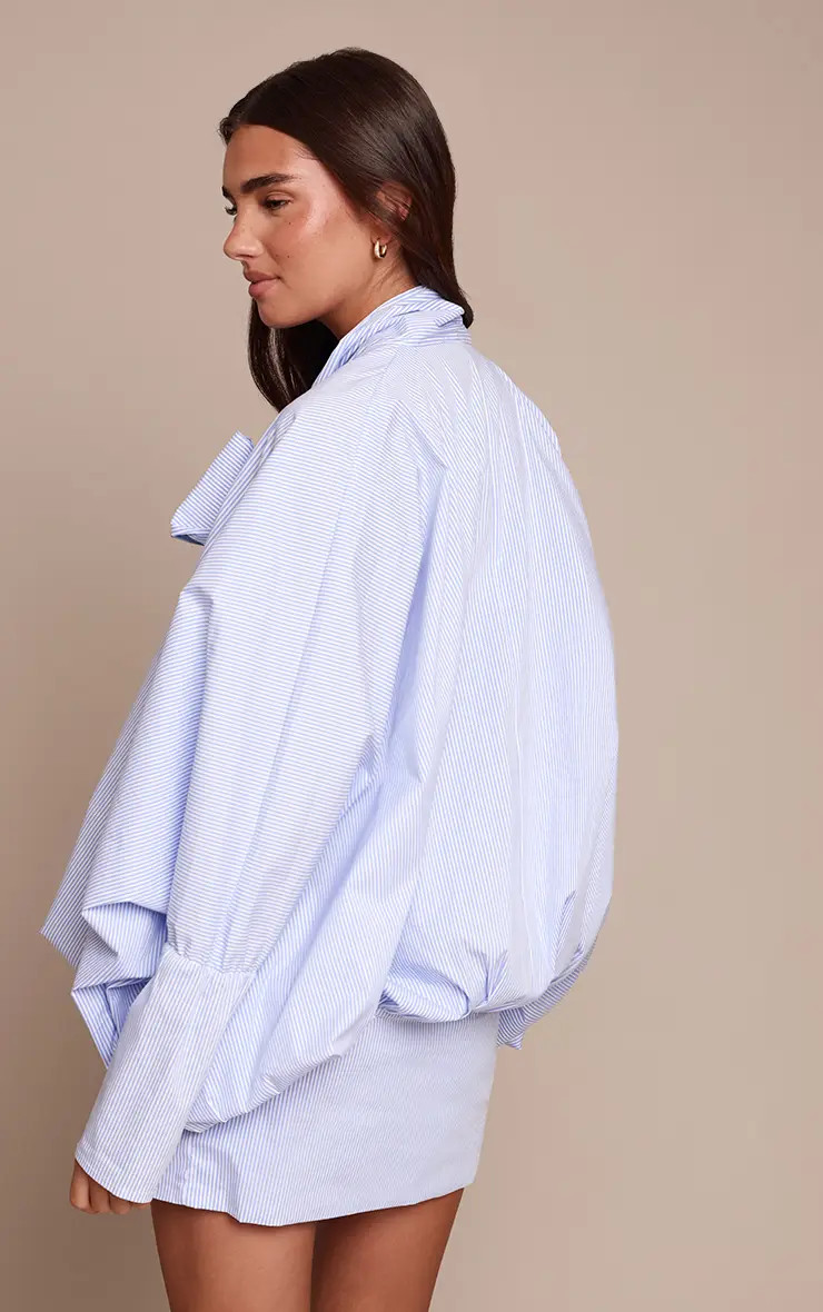 Blue Tie Detail Slouchy Shirt Dress | PrettyLittleThing | PrettyLittleThing UK