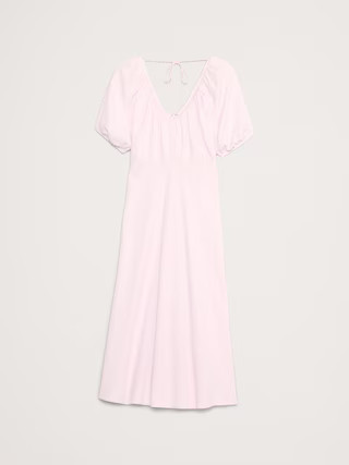 Viscose-Linen Dupioni Ruched Long Midi Dress | Banana Republic (US)