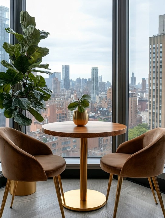 You don’t need a restaurant… when you already have the view.

If you live in a high-rise, this is your sign to actually use it.

Create a simple table-for-two setup by the window—
not for formal dining, but for everyday moments.

Morning coffee with sunlight.
Evening meals with a city skyline.

It turns something routine… into something you actually look forward to.

A warm wood-and-gold table, soft upholstered chairs, and a statement plant in the corner—
simple pieces, beautifully put together.

Because sometimes the best seat in the city… is already in your home.

Get the look — everything is linked in LTK. 

 #LTKHome