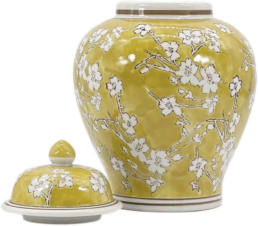 Galt International Yellow and White Floral Chinoiserie Jar 12" w/Lid - Ginger Jar, Tea Storage, D... | Amazon (US)