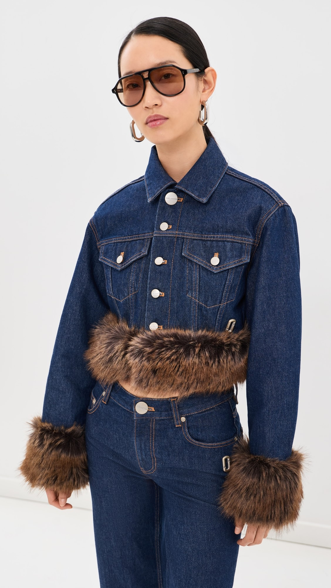Faux Fur Shrunken Denim Trucker Jacket | Shopbop