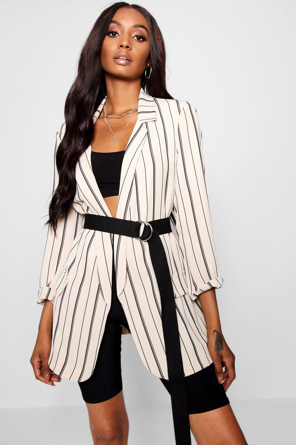 Oversized Tailored Stripe Pocket Blazer | Boohoo.com (US & CA)