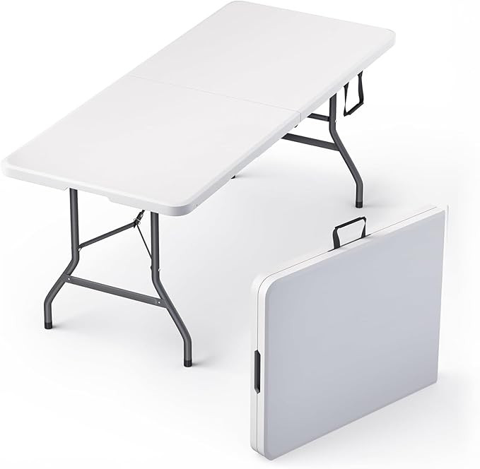6 Feet Foldable Table with Built in Handle & Steel Legs | 6FT Heavy Duty Folding Portable | Perfe... | Amazon (US)